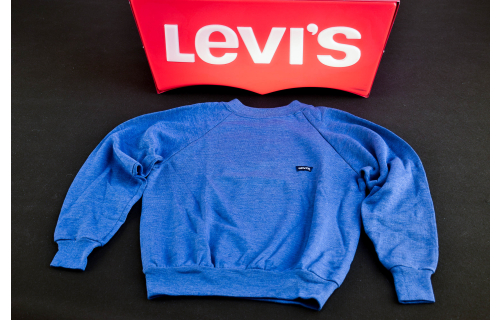 Levis Pullover Longsleeve Sweatshirt Vintage 90er 90s Levi´s USA Made Kids S M L NEU New old Stock NOS Blau Blue Denim Deadstock Kinder Jumper Bambini Fashion