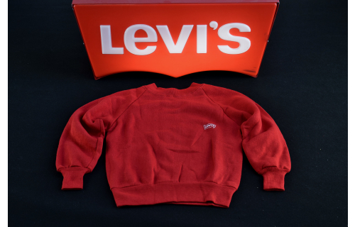 Levis Pullover Longsleeve Sweatshirt Vintage 90er 90s Levi´s USA Made Kids S NEU #16 New old Stock NOS Rot Red Denim Deadstock Kinder Jumper Bambini Fashion
