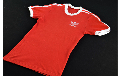 Adidas T-Shirt Vintage 80s 80er Slim Tight Eng Red White Rot Weiß Trefoil ca S-M