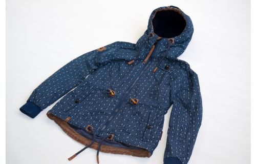 Naketano Jacke Winter Jacket Blau Blue Kapuze Hoodie Schiffe Anker Print Damen S